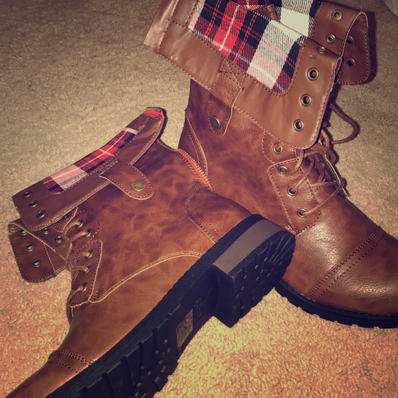 boots with plaid cuff